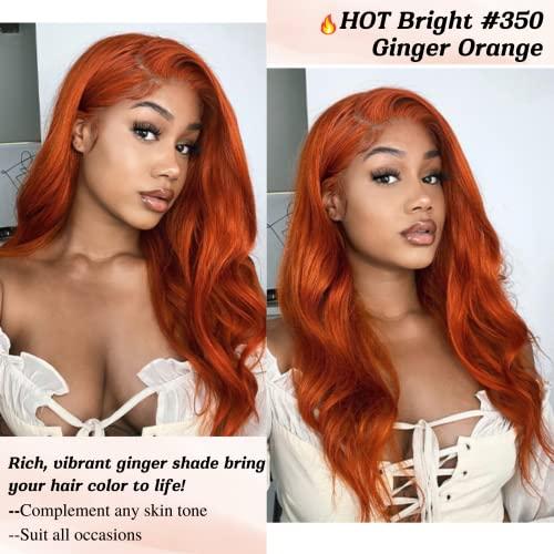 ALHER ALHER Ginger Bundles Human Hair Body Wave Ginger Bundles 350 Bundles Human Hair Sew In Weave Wavy 3 Bundles for Black Women 10A 100% Brazilian Remy Hair Soft Thick Copper Orange Color 10 12 14 Inch
