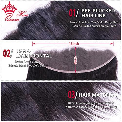 Queen Hair Queen Hair Products Double Drawn Virgin Human Hair Bundles With Frontal Brazilian Bone Straight Hair Extensions 13x4 Lace Frontal With Bundles (12 14 16 frontal 10)
