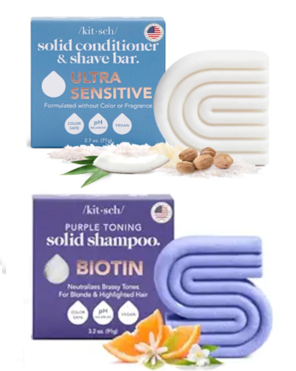 Kitsch Kitsch 2-in-1 Ultra Sensitive Hair Conditioner & Shave Bar & Toning Purple Shampoo Bar for Blonde Hair with Discount