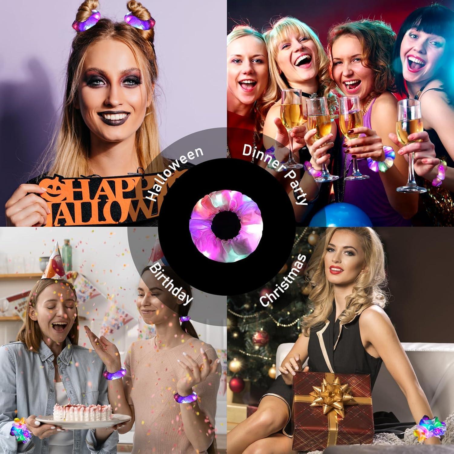 URSMART 12PCS LED Hair Scrunchies,URSMART Light up Scrunchies Led Light Hair Bands with Gift Bage Glow in the Dark Hair Scrunchies Multi Light Modes for Woman,Glow Party Christmas Hair Accessories