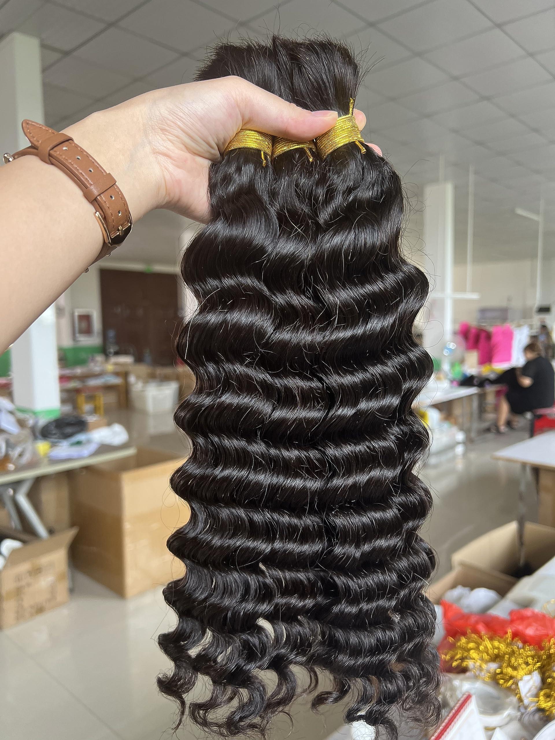 Limited Beauty Micro Bulk Human Hair for Braiding Deep Wave wave 20 Inch 200g (Pack of 2) Virgin Human Braiding Hair for Micro Braids Hair No Weft Human Hair Braids Extension Double Drown Full End Bulk Hair