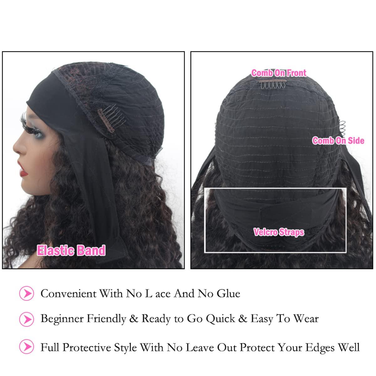 ISEE ISEE Hair Headband Human Hair Wigs 180% Density Water Wave Curly None Lace Front Wigs for Black Women Glueless Deep Wave Machine Made Wigs 22Inch