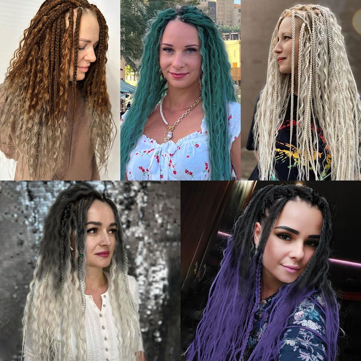 lounoke Lounoke 24 In 30 Strands Curly Dreadlock Extensions, Castleton Green Synthetic Single Ended Dreads Extensions, 100% Handmade Dreads Hippie Style Dreadlocks for Woman