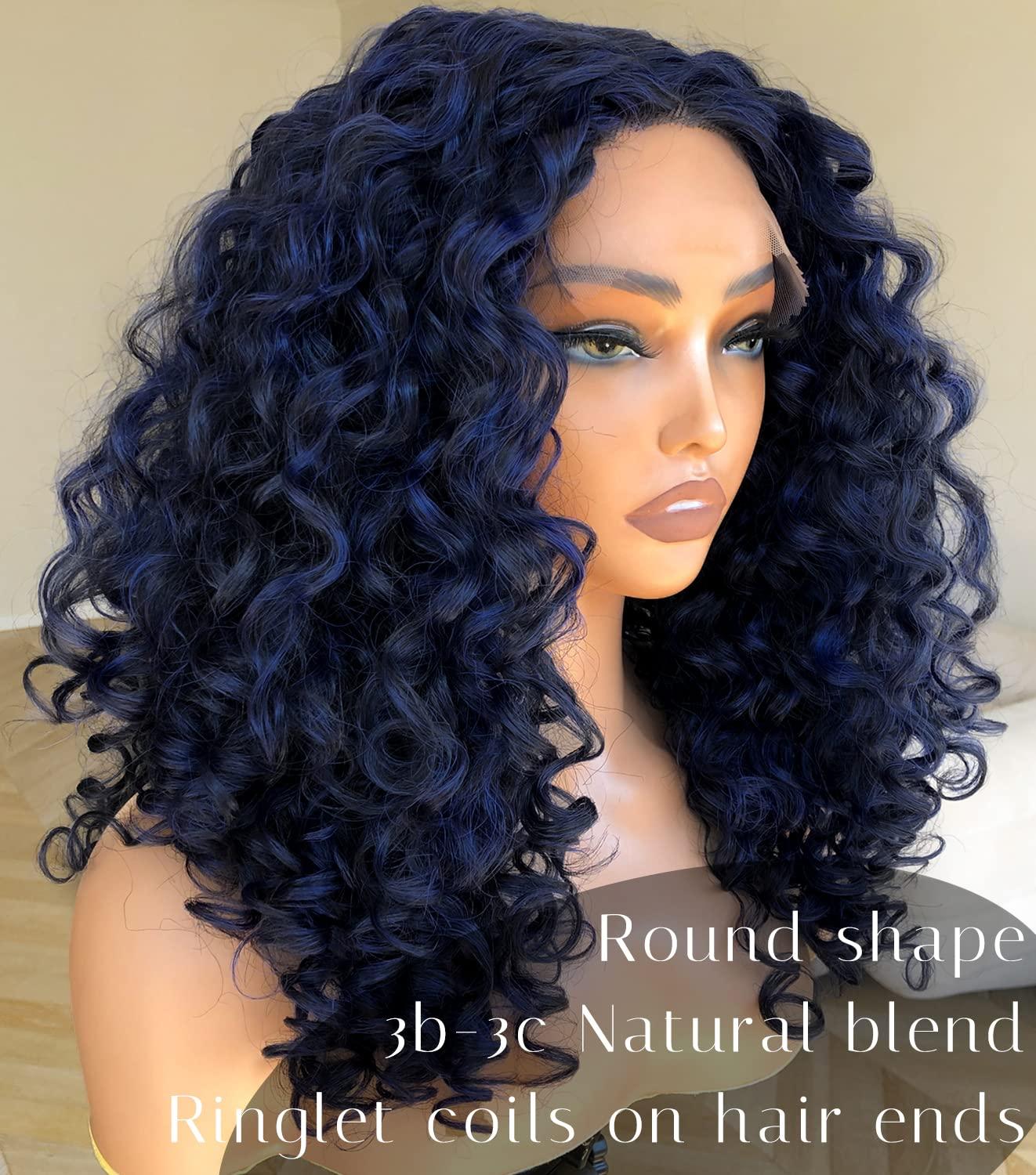 BlackSwern BlackSwern Blue Wigs, Curly Lace Front Wigs Pre Plucked, HD Glueless Lace Curly Wig for Black Women, Big Curly Wig Blue Color