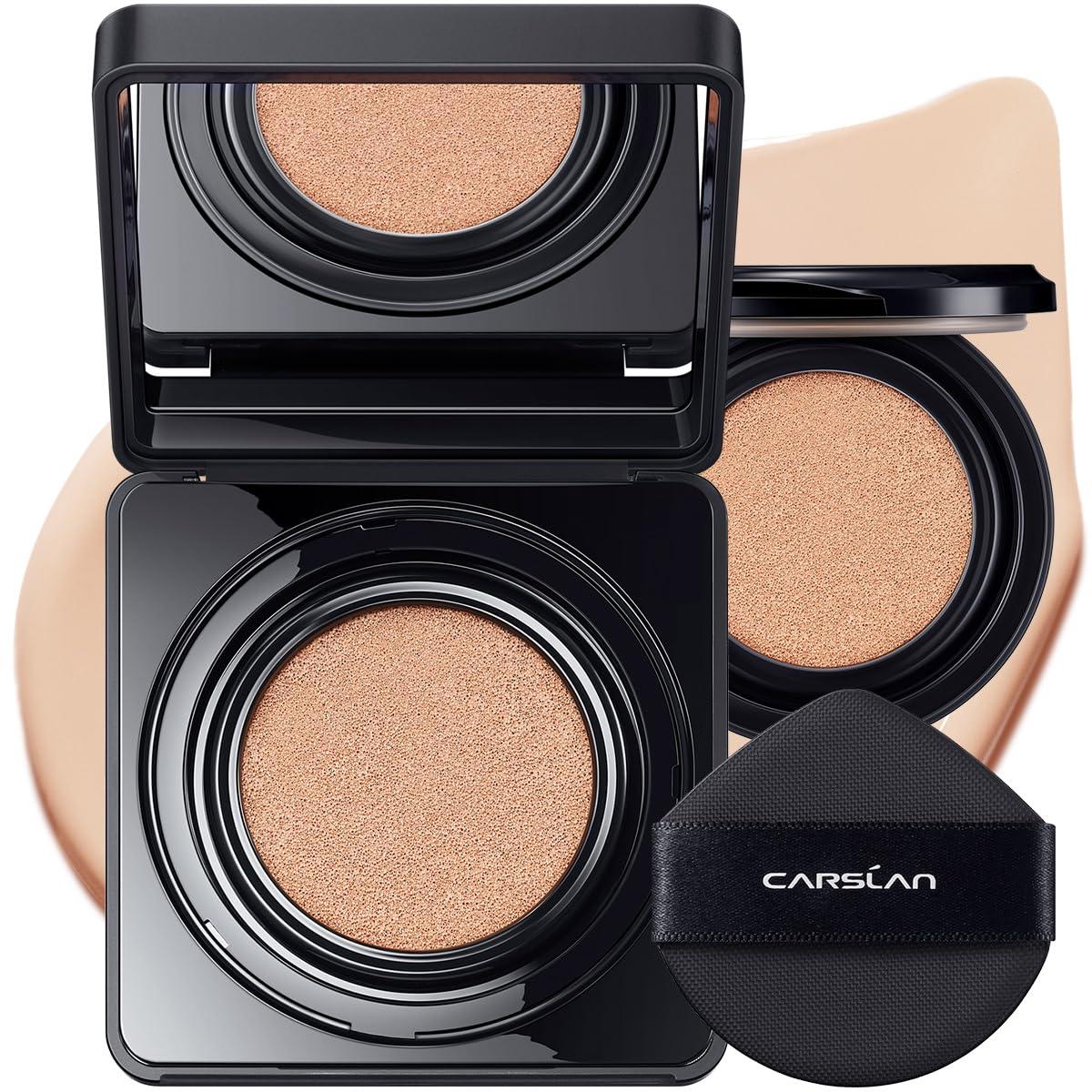 CARSLAN CARSLAN Soft Focus Makeup Powder Waterproof Oil Control Setting Powder, Black Magnet Cushion Foundation, Refill Included, Face Cosmetics Kit, 3Pcs