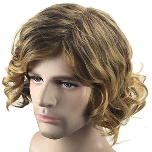 SYGJ SYGJ Mens Wig Blonde Bob Wig Bob Hair Wigs Halloween Wigs for Men Curly Wig Golden Cosplay Halloween Wig for Fancy Dress (Golden)