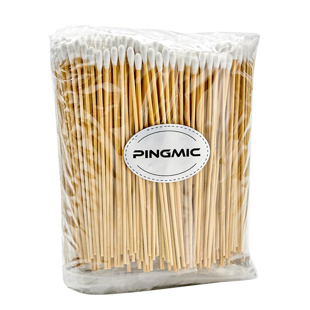 PINGMIC 1000PCS 6 inch Long Cotton Swabs - 100% Cotton Swabs with Wooden Sticks - Lint Free, Highly Absorbent Cotton Tipped Applicators for Makeup, Gun Cleaning, Pet Care