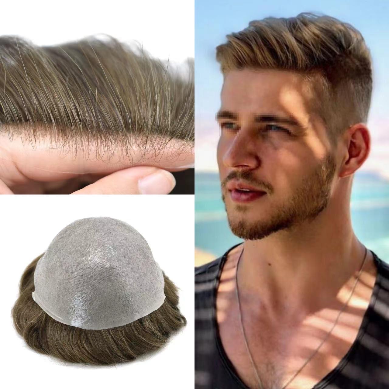 Generic Hair System For Men 0.06mm Ultra Thin Skin V-looped Human Hair Mens Toupee Natural Hairline Mens Hair Replacement System Ultralight Hair System8\"x10\"#5 Medium Light Brown-90% Density