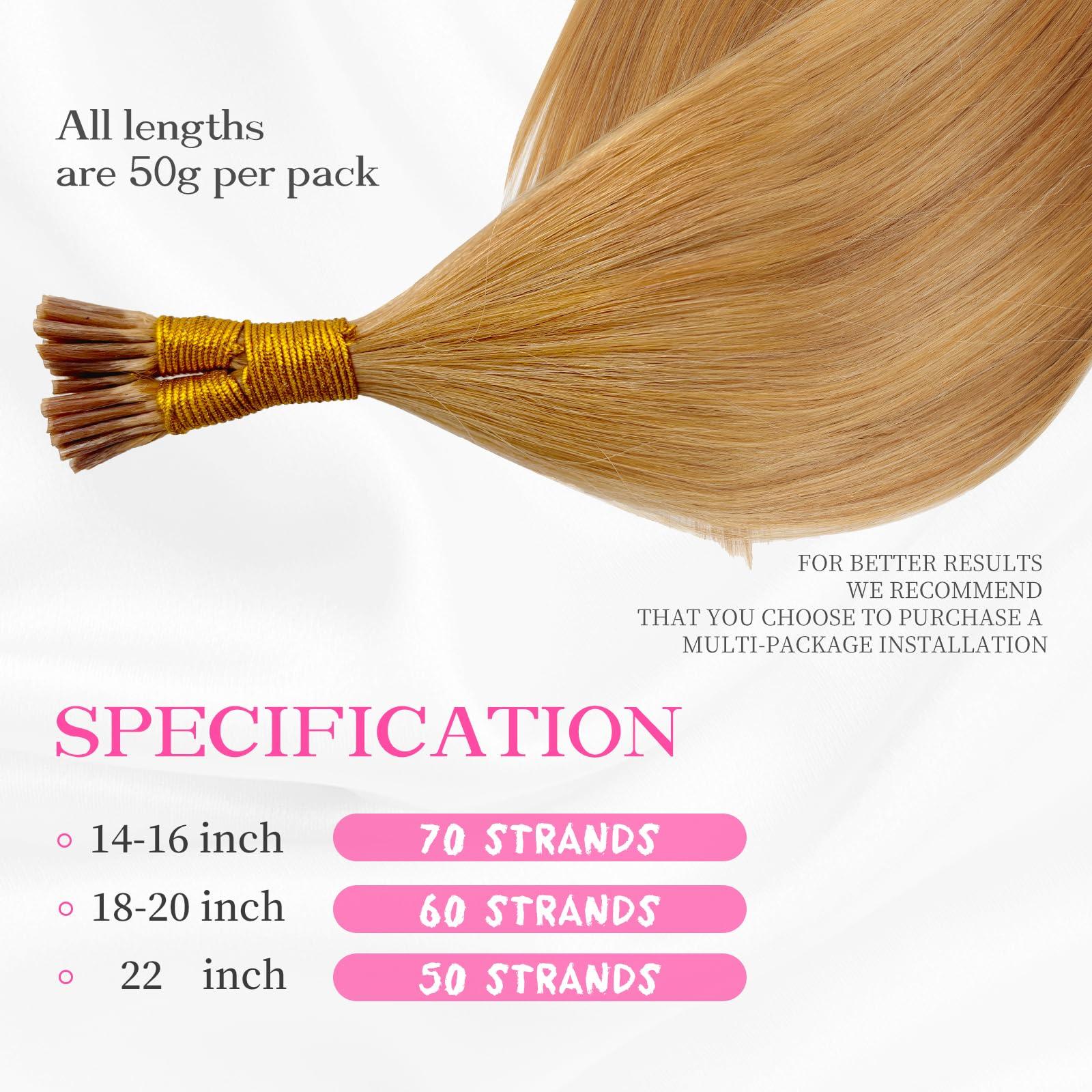 Eliysako Itip Human Hair Extensions I Tip Hair Extensions Human Hair 50g 20inch(#78) Natural Blonde Itip Hair Extensions I Tips Hair Extensions Real Human Hair Cold Fusion Itip Hair Extensions