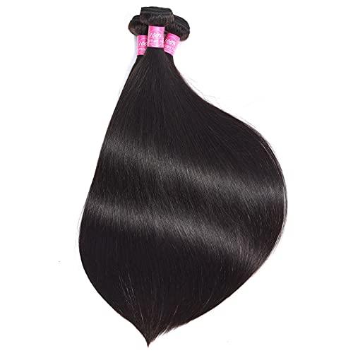 FQ Peruvian Straight Human Hair Bundles with Closure(16 18 20+12) Unprocessed Virgin Human Hair 3 Bundles with Closure 10A Straight Hair Weave Bundles with Lace Closure Natural Color