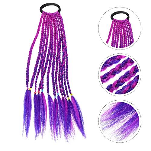 GALPADA GALPADA Color Wigs 2pcs Girls Wigs Braid Set Braided Wig Hair Extension with Elastic Hair Ring Rubber Bands Festival Party Costume Cosplay Accessories (Purple) Braided Wigs