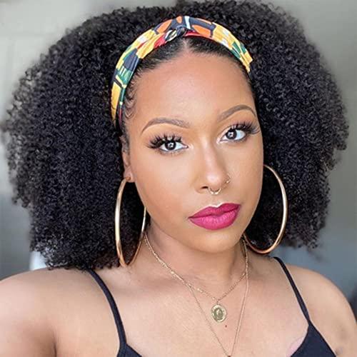 ISEE ISEE Hair Afro Kinky Curly Headband Wig Human Hair 180% Density Afro Wigs for Black Women Natural Curls 10A Glueless Human Hair Wigs (22 Inch)
