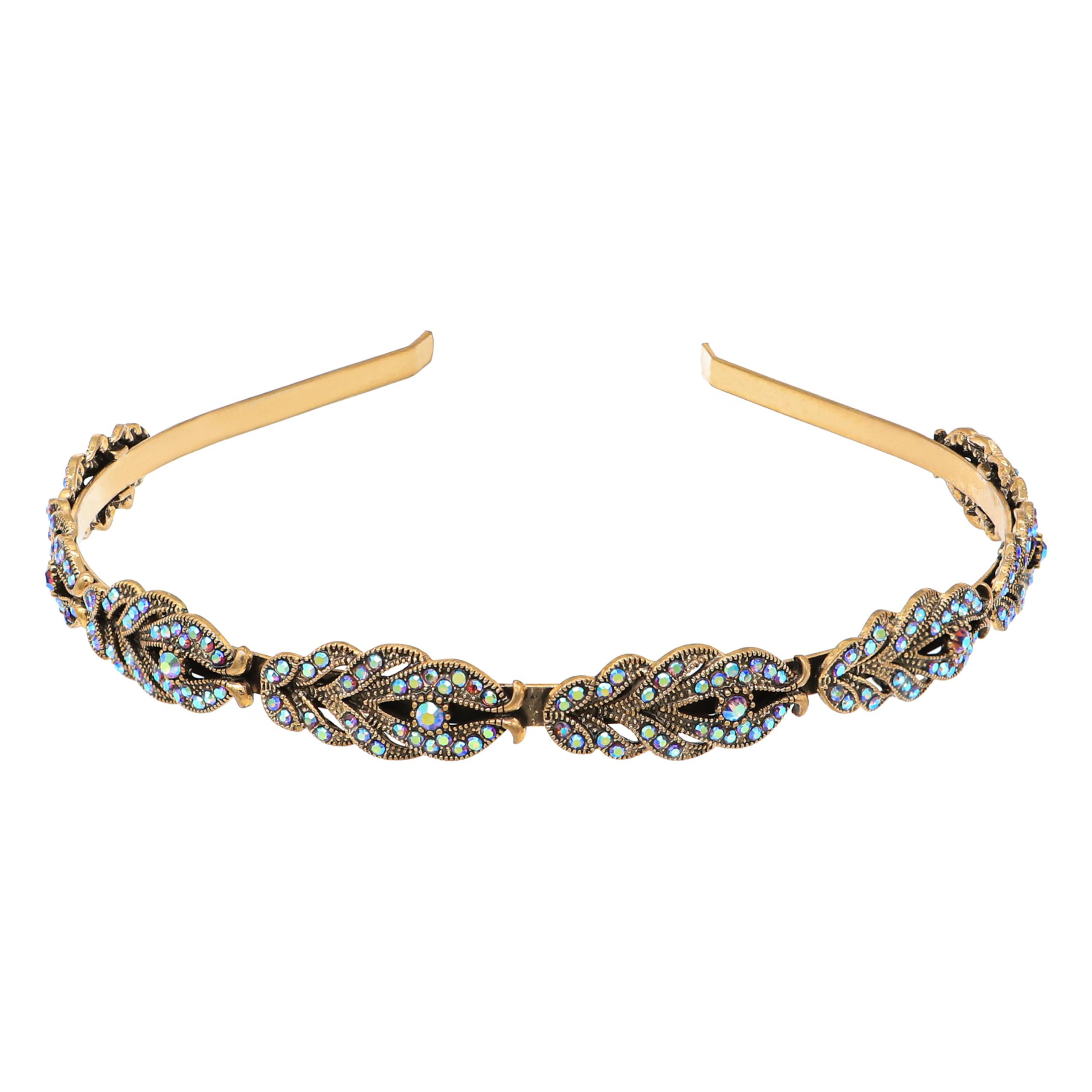 Oriamour Oriamour Flower Design Rhinestone Crystal Wedding Headband Bridal Headpieces Simple Design Bridal Headband (Bronze Purple AB)