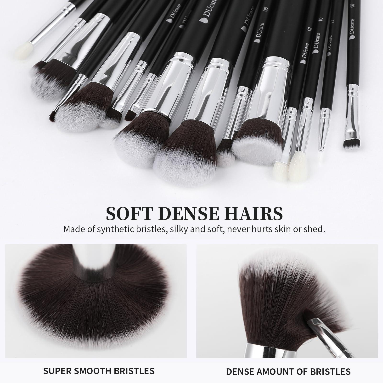 DUcare DUcare Makeup Brushes with Bag,15Pcs Makeup Brush Set Christmas Gift Travel Kabuki Foundation Blending Blush Eyeliner Shadow Brow Concealer Brushes Kit Black