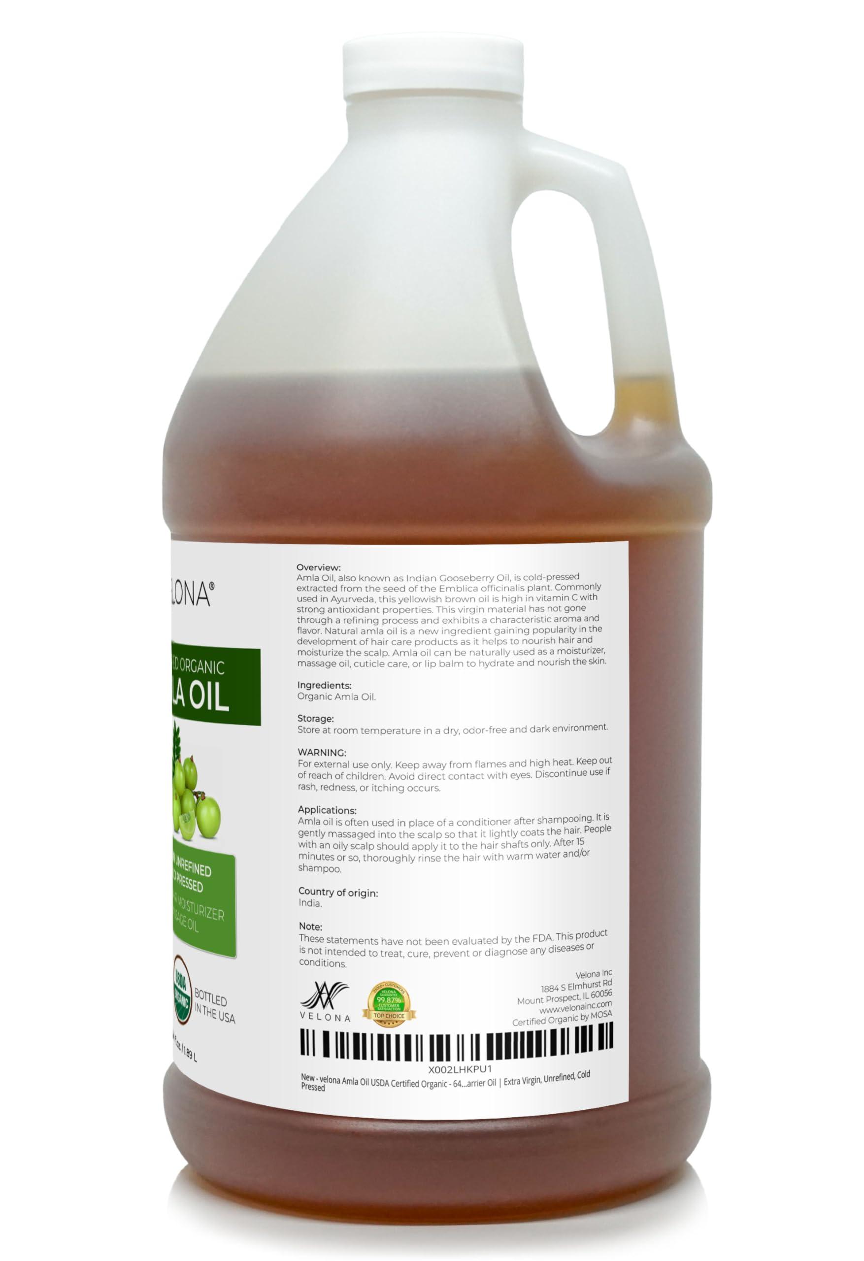 velona velona Amla Oil USDA Certified Organic - 64 oz | 100% Pure and Natural Carrier Oil | Extra Virgin, Unrefined, Cold Pressed