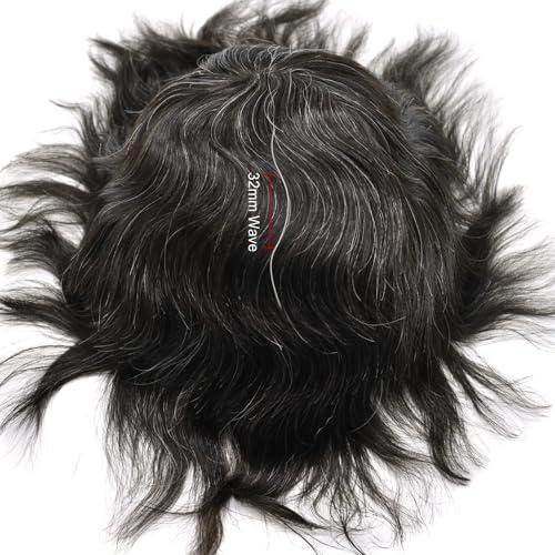 Healthlif Healthlif Fine Welded Lace Hair Toupee For Men Virgin Human Hair System For Men Real Hairline Men's Toupee Durable Mens Hairpiece Protesis Capilar Hombre 8X10#1B10#1B Off Black+10% Grey 100% Density