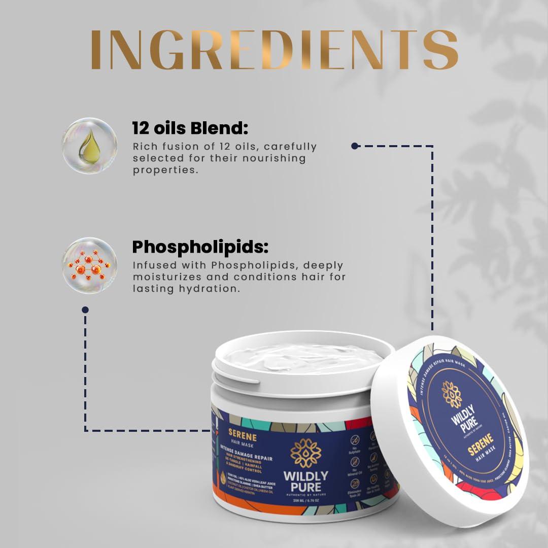 YMPIGOY YMPIGOY Wildly Pure Plant Keratin Spa Hair Mask for Dry Frizzy Hair | 40% Aloe SheaButter | Argan Myrrh Olive & 9 More Oils | Toxin 20 Free No Paraben Silicone 200ml [Serene]