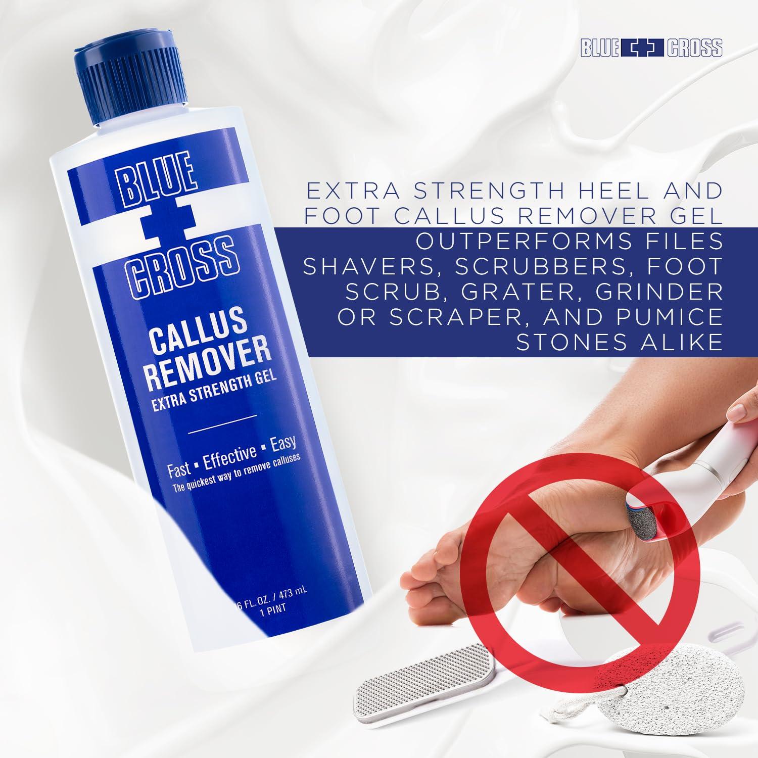 Blue Cross Blue Cross Callus Remover Gel for Feet or Heel, Extra Strength Professional Nail Care, File, Shaver, Scrubber & Pumice Stone Alternative for at Home Manicure/Pedicure Results, 16oz