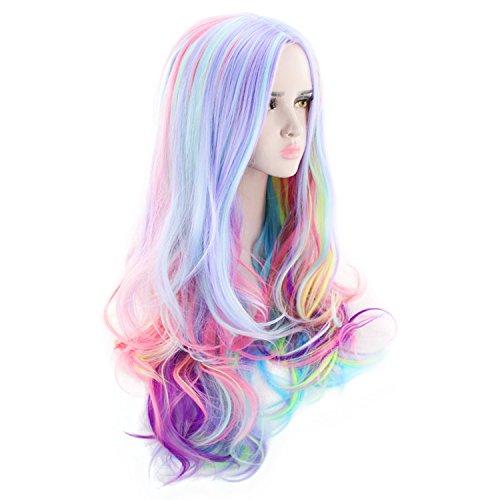 AGPTEK AGPTEK Full Long Curly Wavy Rainbow Hair Wig Bundles with 13 Inches Straight Heat Resistant Short Bob Hair Wigs for Women Cosplay Daily Party, Music Festival, Theme Parties, Wedding, Concerts, Cosplay