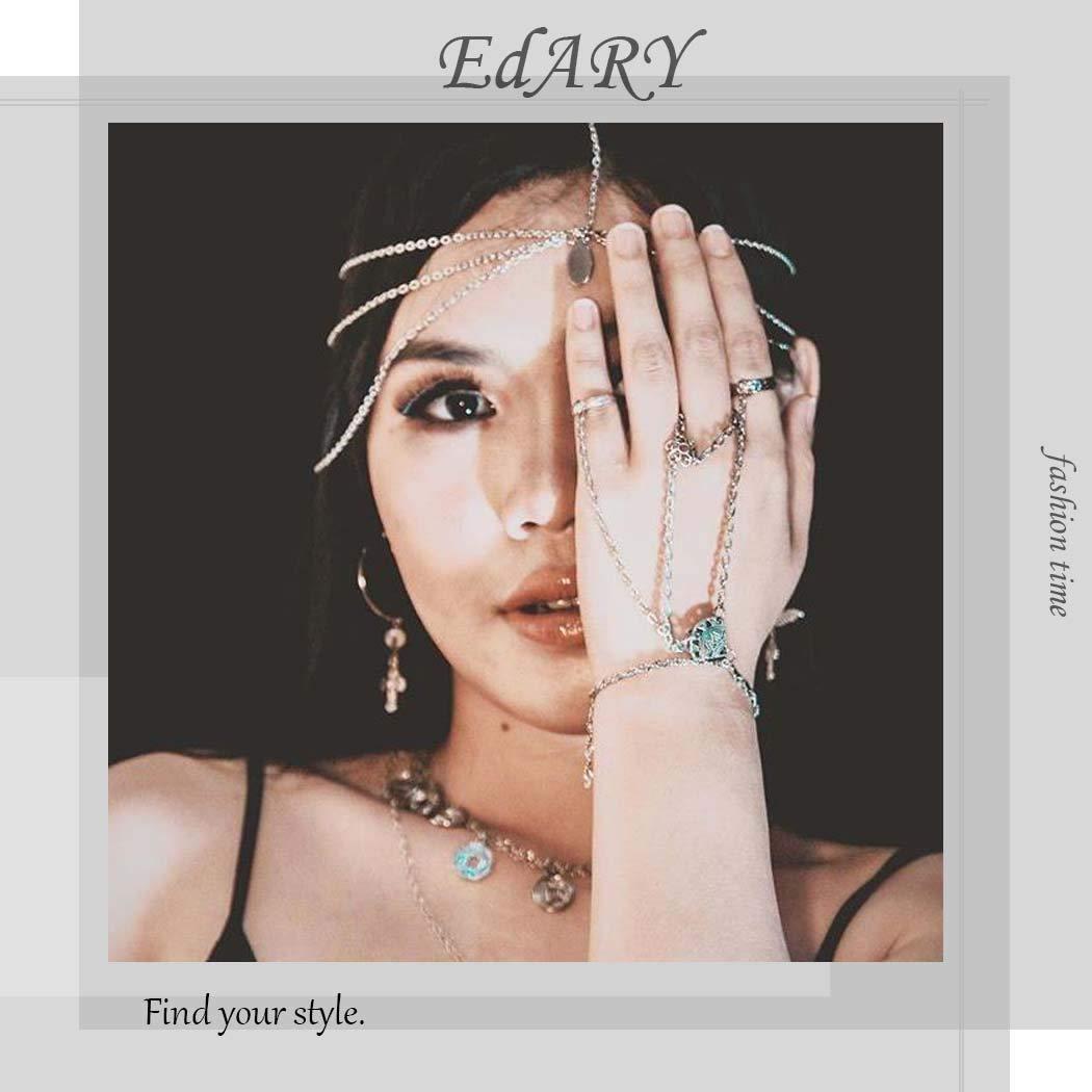 Edary Edary Boho Pearl Head Chain Crystal Clips Headband Gold Jewelry Hair Accessory for Women.