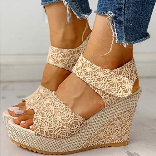 Generic Women\'s Ladies Platform Wedges Heel Sandals Floral Flower Lace-up Shoes Footwear Sandals Shoes Women Nine