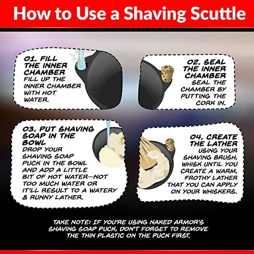 Naked Armor Savanna Shaving Scuttle Mug Kit - Shaving Bowl With Shave Soap, Shave Brush, Porcelain Scuttle Shaving Mug, Keeps Lather Hot, Creamy Lather, Hot Shave At Home Daily, Handmade Pottery, Great Gift
