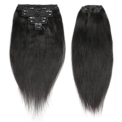 GREEMEO Yaky Clip In Hair Extensions Human Hair 120G 8PCS Perm Yaki Hair Extensions Clip In Human Hair for Black Women Light Yaky Straight Hair Clip Ins Soft Brazilian Remy Hair Thick Ends 18 Inch