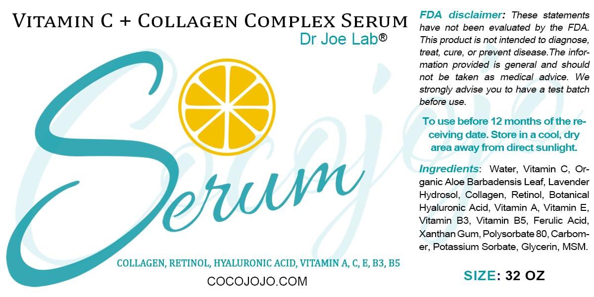 Dr Joe Lab Dr Joe Lab Vitamin C & Collagen Complex Serum Bulk - Multiple Purposes Ultra Hydrating Rejuvenating Instant Moisturizer COCOJOJO (32 oz)