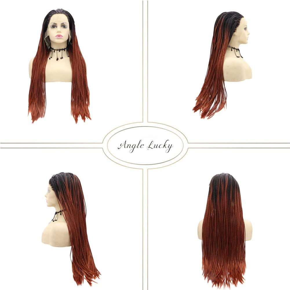 Kalisa Kalisa Omber Red Box Braided Wig for Women Synthetic Lace Front Braided Wig Handmade Black Ombre Red Braids Heat Resistant Fiber Omber Red Micro Braided Daily Use 24