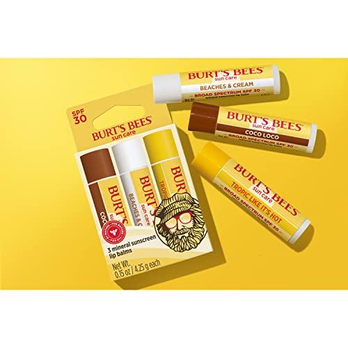 Burt\'s Bees Burt\'s Bees Island Getaway Sun Care SPF 30 Lip Balm Stocking Stuffers, Water-Resistant Lip Moisturizer Christmas Gifts, Nano-Free Zinc Oxide Formula, Natural Conditioning Lip Treatment (3-Pack)