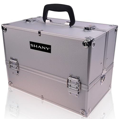 SHANY SHANY Essential Pro Makeup Train Case Cosmetic Box Portable Makeup Case Cosmetics Beauty Organizer Jewelry storage with Locks, Multi Compartments Makeup Box and Shoulder Strap - Silver