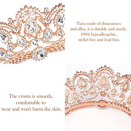 Exacoo Rhinestone Crystal Bridal Crowns Tiaras Prom Queen Crown Pageant Crowns Princess Crown for Women, Rose Gold (Rose Gold with Comb)