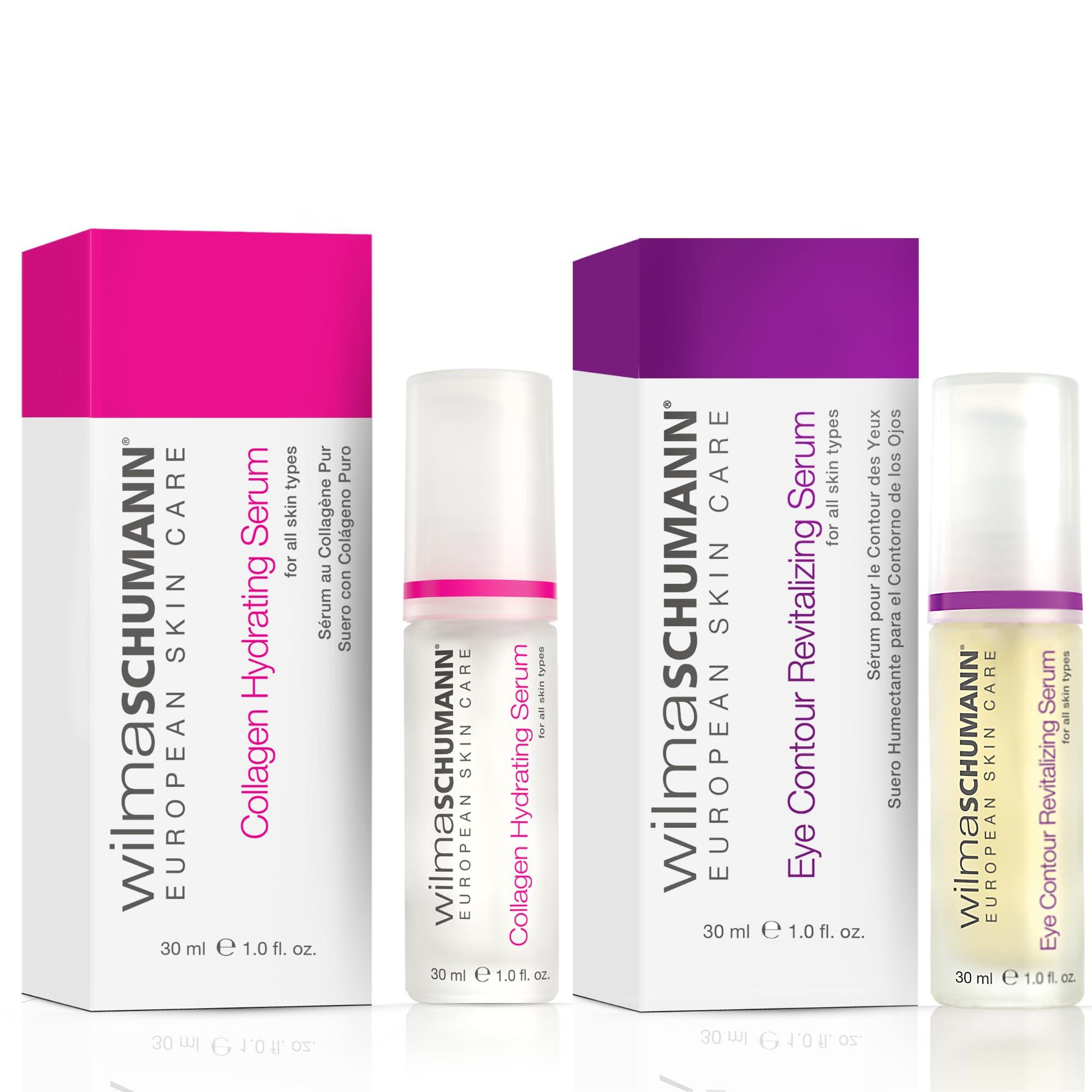 WILMA SCHUMANN Collagen Moisturizing Serum + Eye Contour Serum Bundle, Reduces Fine Lines and Wrinkles, Set Includes (2) 1OZ/30ML Bottles