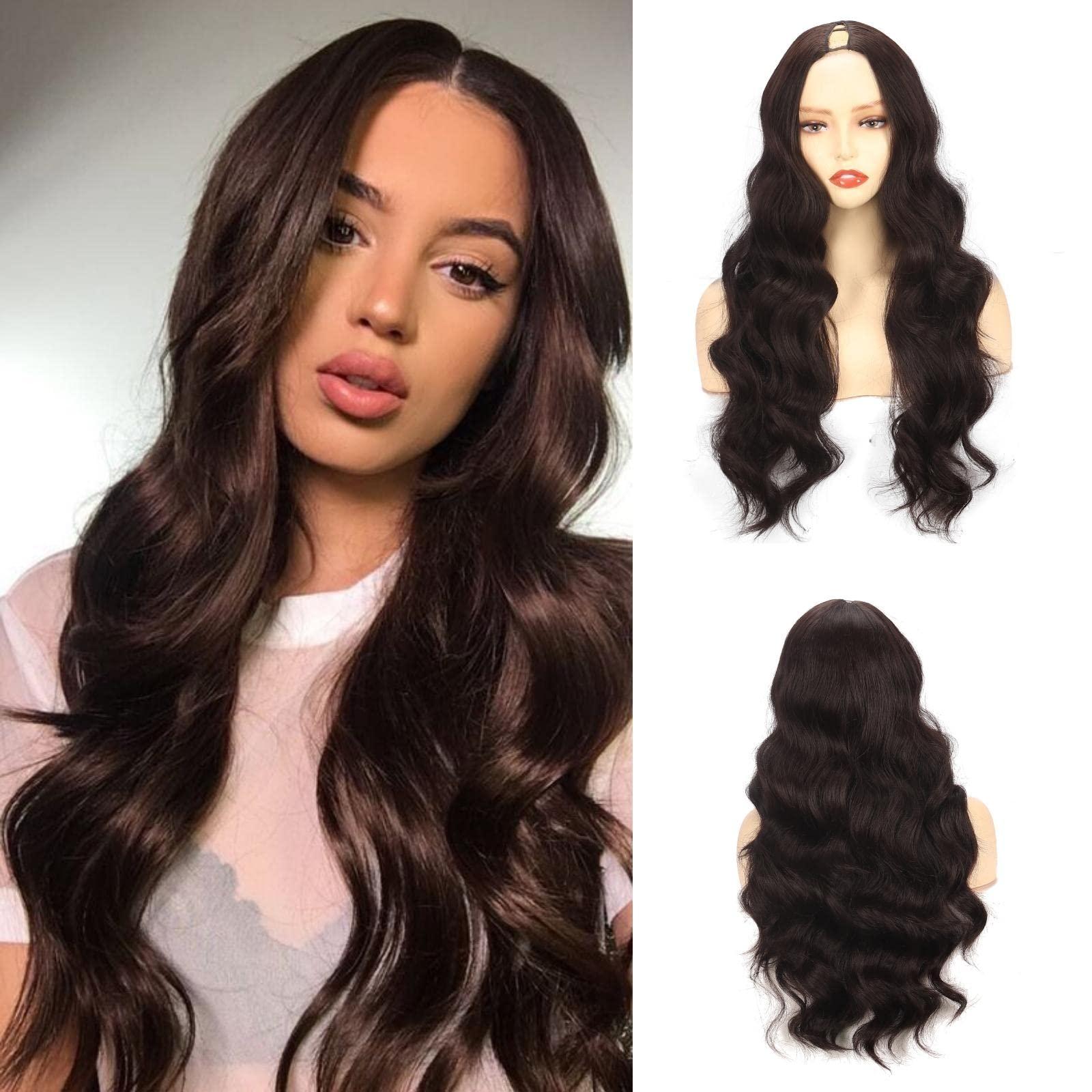 Oseti Oseti Body Wave Synthetic Half Wigs for Black Women V Shape Wigs No Leave Out, Synthetic No Leave V Part Wigs with Clips in Half Wig Scalp Protective Thin Part Wig 24inch (4#)