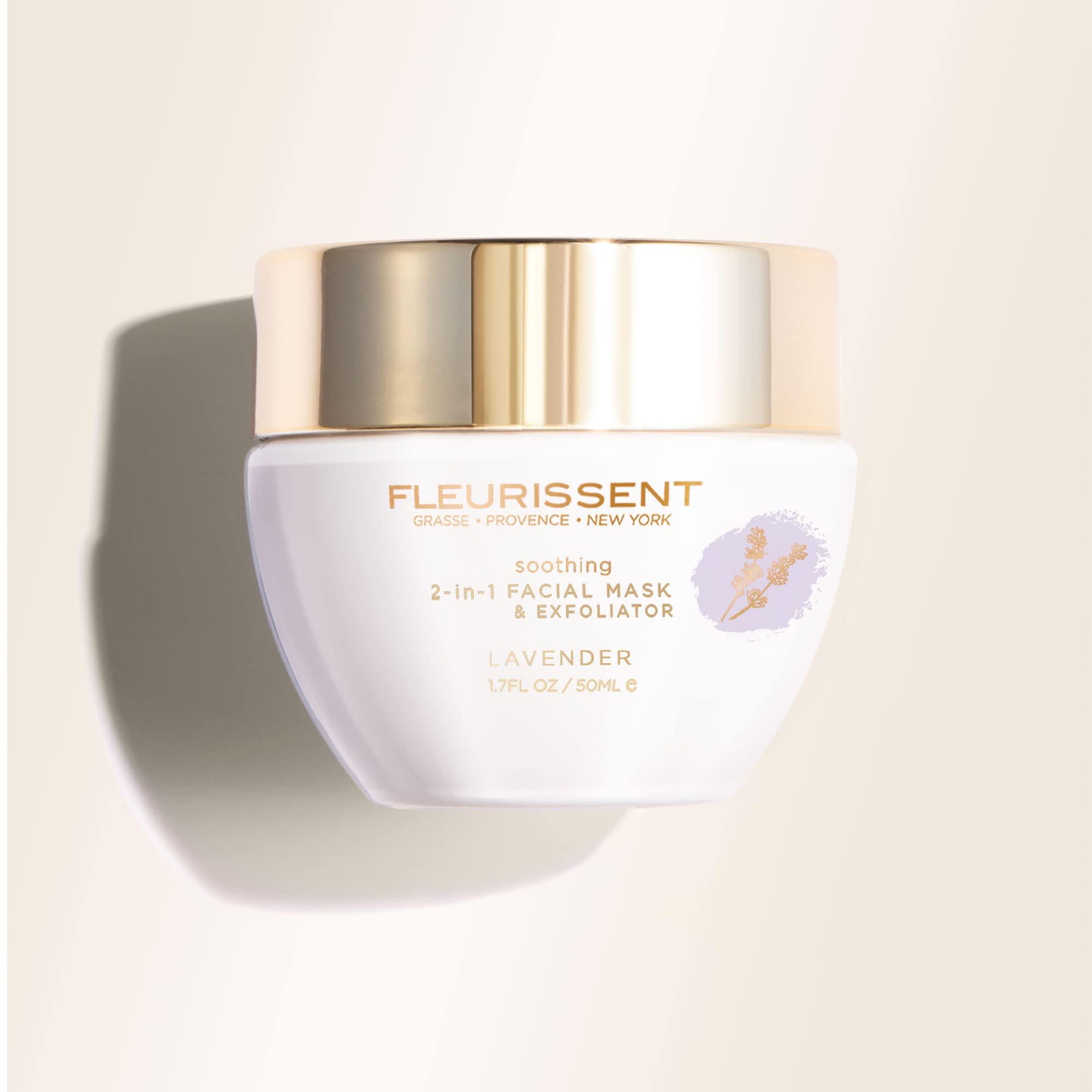 FLEURISSENT Fleurissent Serenity Elixir - Lavender 2-in-1 Facial Mask & Exfoliator, Calming Fusion Florale-6, Organic Roses, Gentle Rice Exfoliation, 98% Natural, 1.7 FL OZ / 50ML