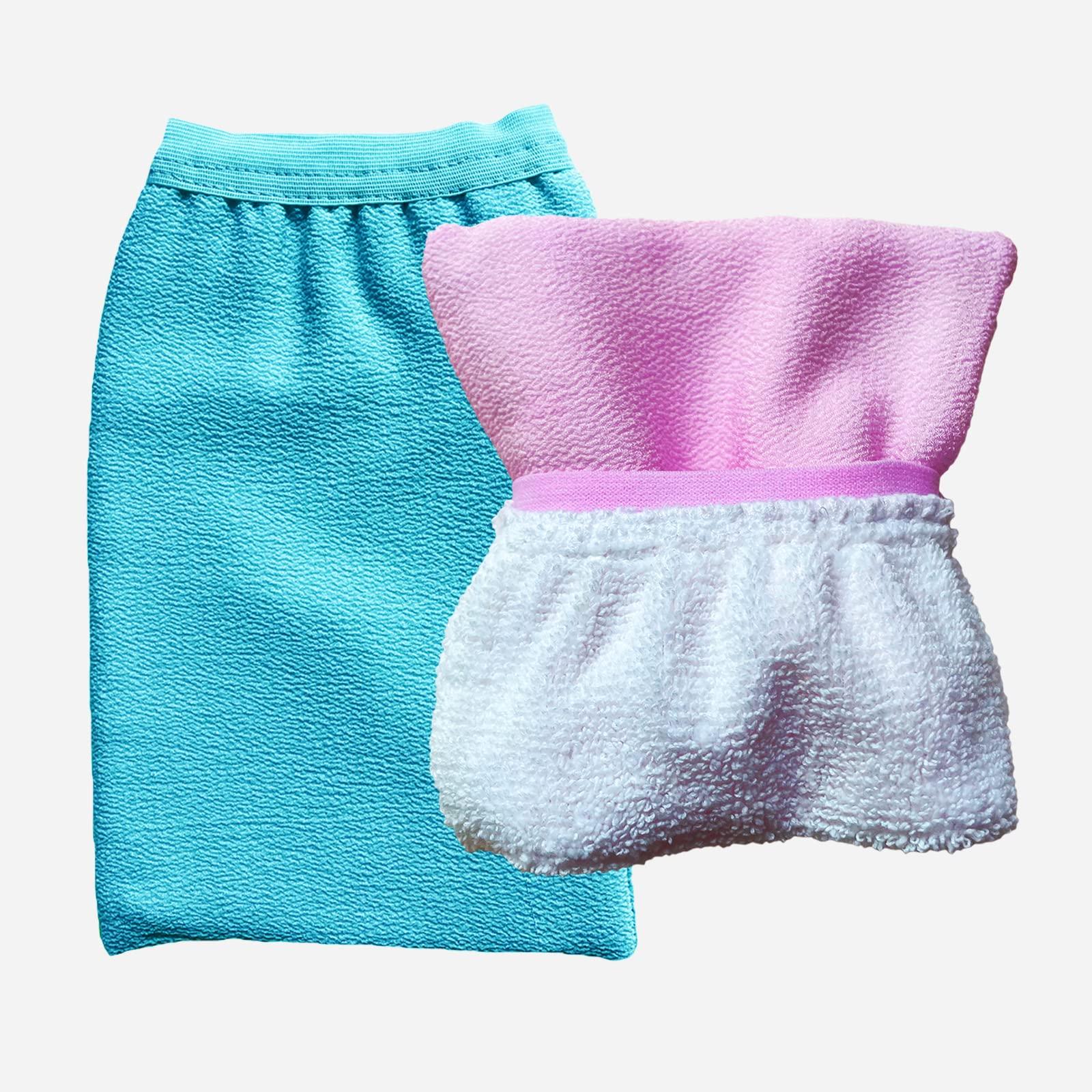 ASWANKA Korean Exfoliating Mitts(2pcs), Plant Based Exfoliating Gloves for Body Visibly Lift Away Dead Skin, 2 Layers Painless Remove Tan Spray, Keratosis Pilaris, Natural Material, Green