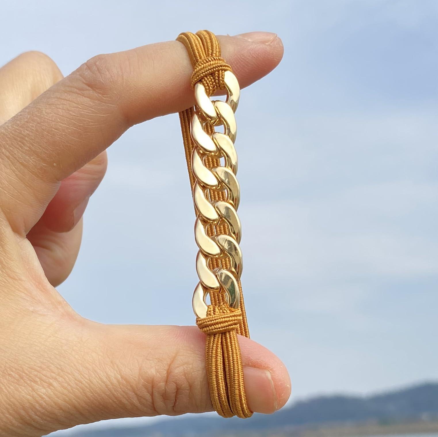 LOTMIAI Bracelet Hair Ties, Ponytail Holders Cute Strong Elastic Band with Gold Jewelry for Red Blonde Brown Hairs