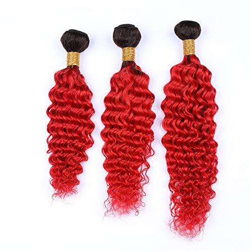 Tony beauty hair Tony Beauty Hair Black to Red Ombre Brazilian Virgin Human Hair Weaves Deep Wave with Frontal 3Bundles 1B/Red Ombre Deep Wavy Hair Wefts with 13x4 Lace Frontal Closure 4Pcs Lot (18 20 22+18)