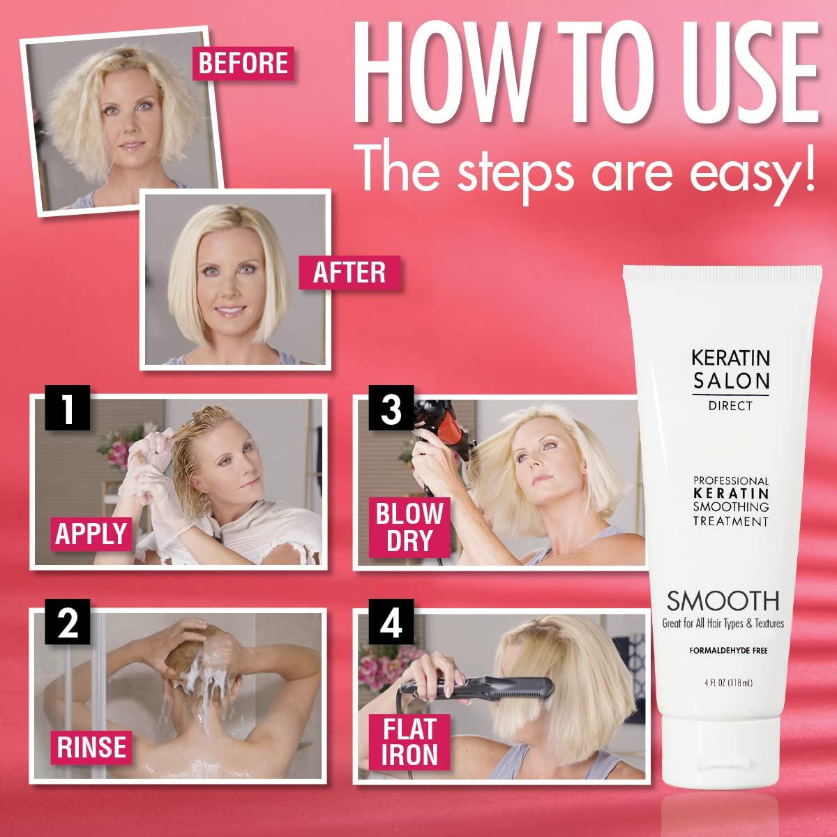 Keratin Salon Direct Keratin Salon Direct Keratin Hair Treatment, 4 oz | Frizz Control, Formaldehyde Free, Salon Quality, Smoothing Treatment, Long Lasting, Cream for All, Frizzy, Curly, Dry, Damaged Hair