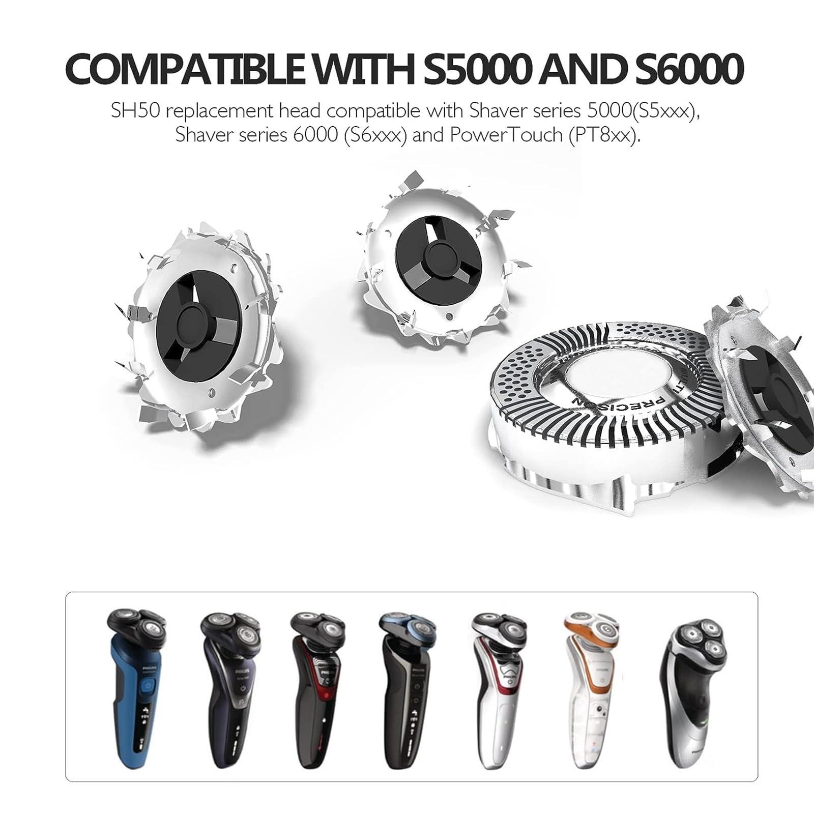 Ruixin SH50/52 Replacement Heads for Philips Norelco Series 5000,Electric Shavers, Compatible with S5000,S5100,S5500 Series,3 pack
