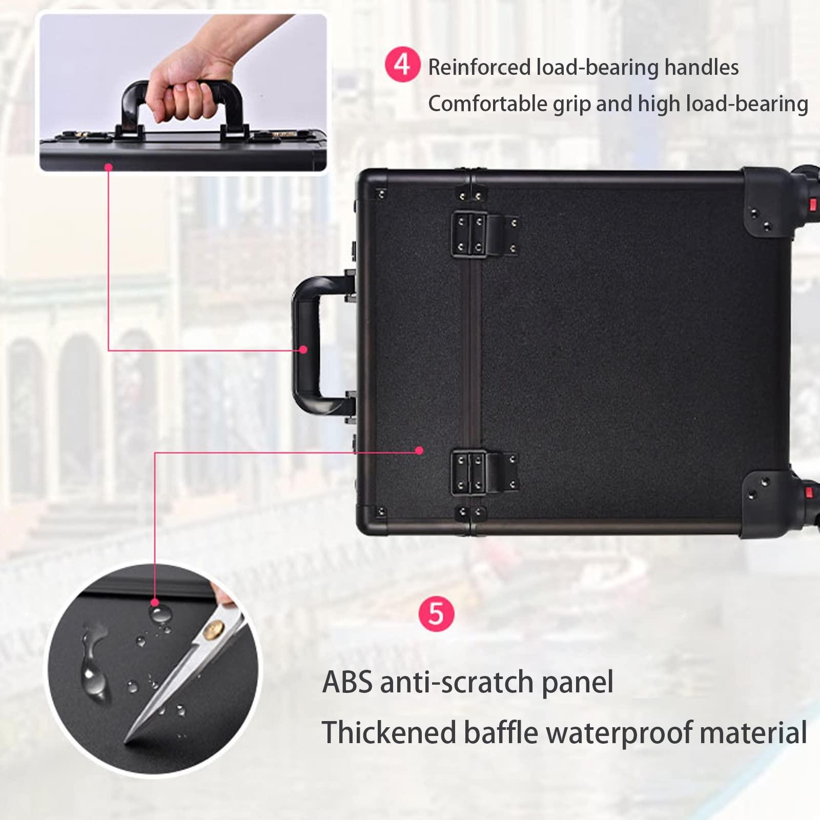 HJXGQJM Large Professional Cosmetic Train Case, Rolling Makeup Train Case With Wheels Cosmetic Travel Train Case With 4 Detachable Wheels,Professional Makeup Luggage On Wheel For Makeup Artist Black cosmetic