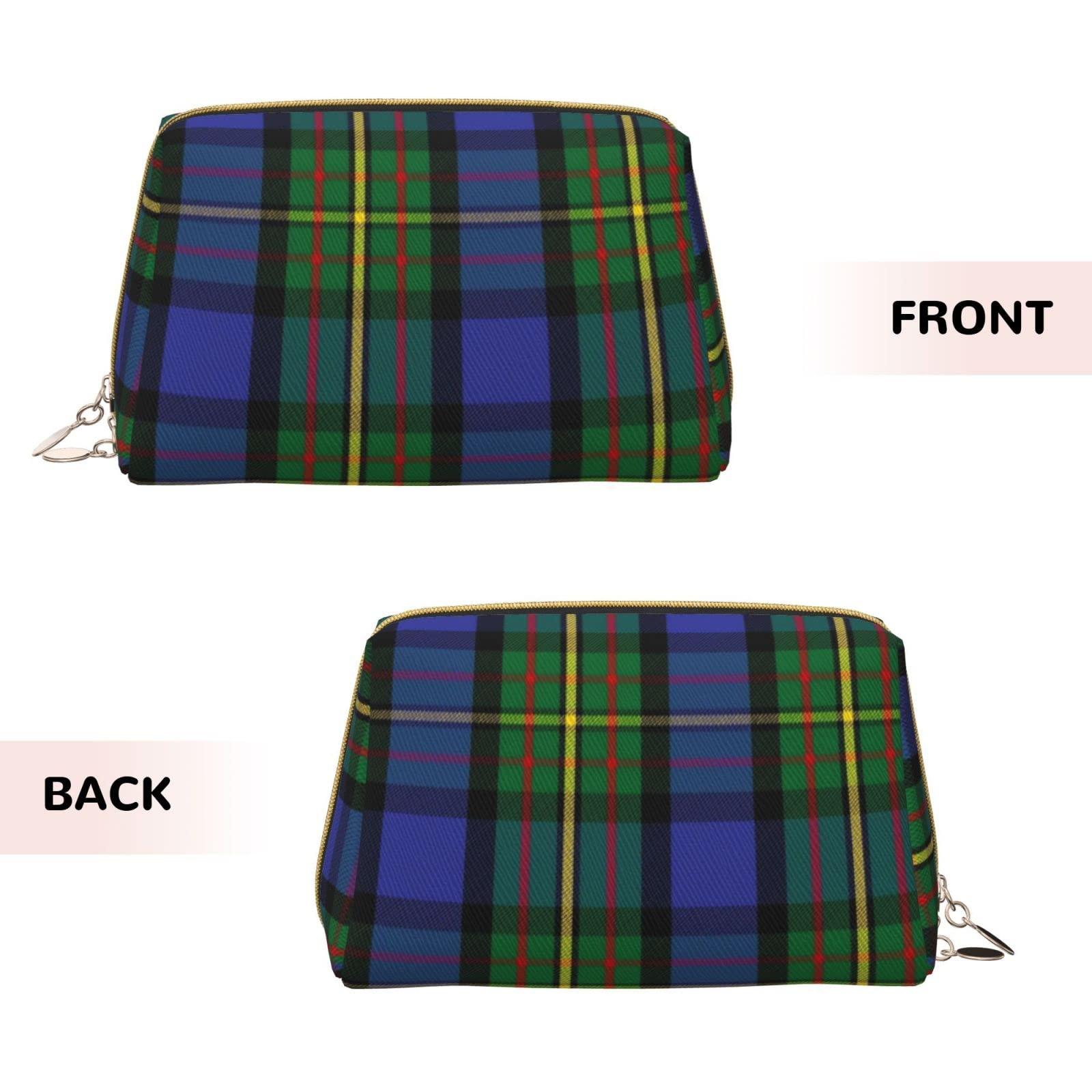 MIZIBAO Small Makeup Bag for Purse, Scottish Clan MacLaren Tartan Plaid PU Leather Travel Cosmetic Pouch, Portable Toiletry Bag for Women Girls Daily Storage Organizer