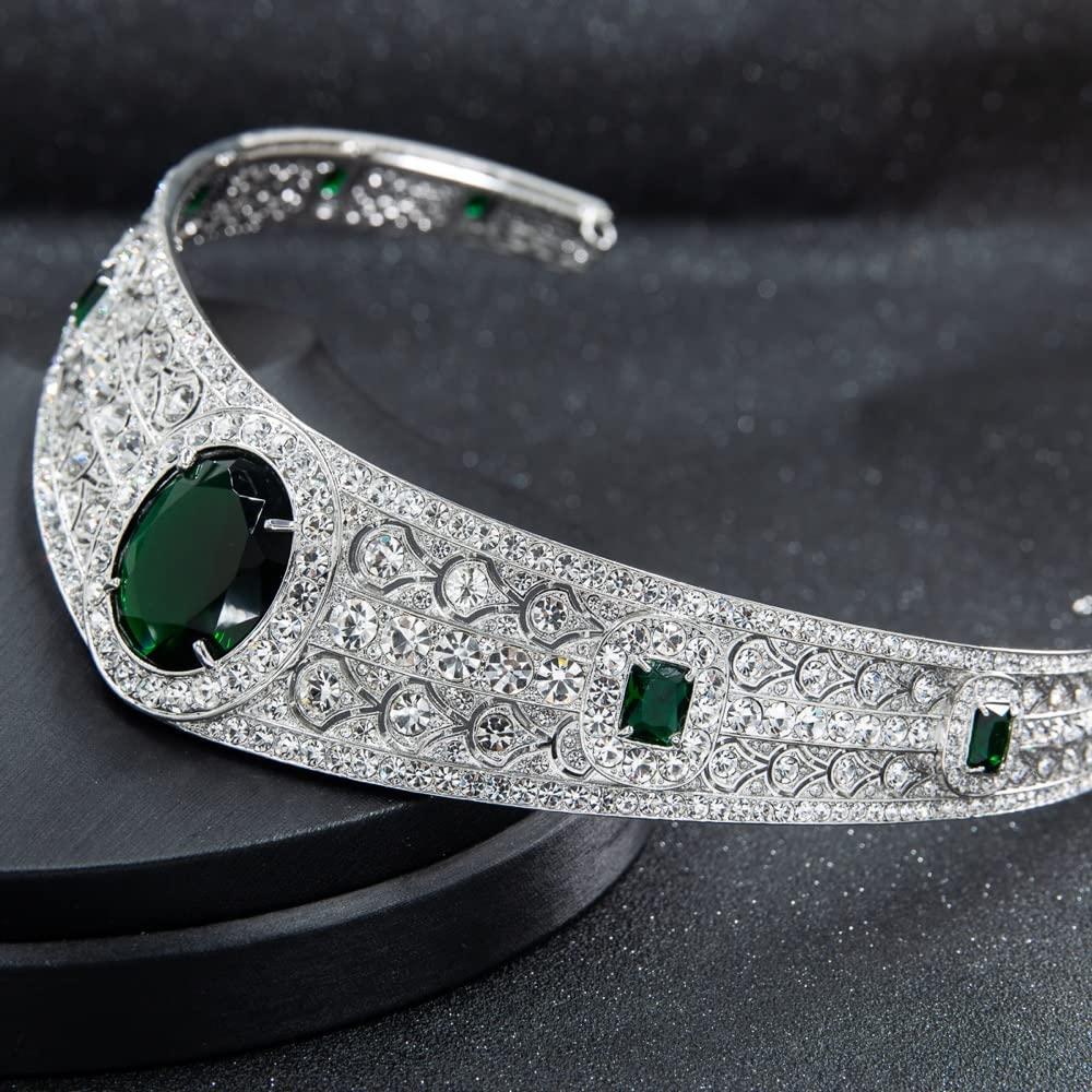SEPBRIDALS The Greville Emerald Kokoshnik Replica Tiara,Crystals Princess Eugenie Wedding Tiara Headpieces Jewelry
