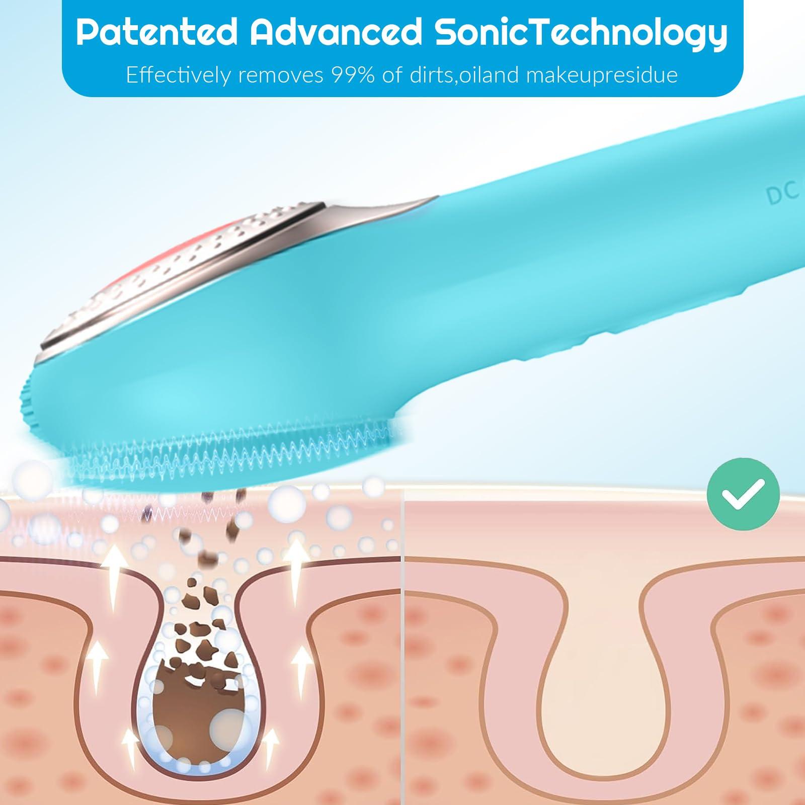 Landmore Landmore Silicone Face Scrubber, Waterproof Facial Cleansing Brush with Red Light Thermal Massage, Electric Face Scrubber with Nose Scrubber Exfoliator for Women/Men Deep Cleansing, Power Exfoliating