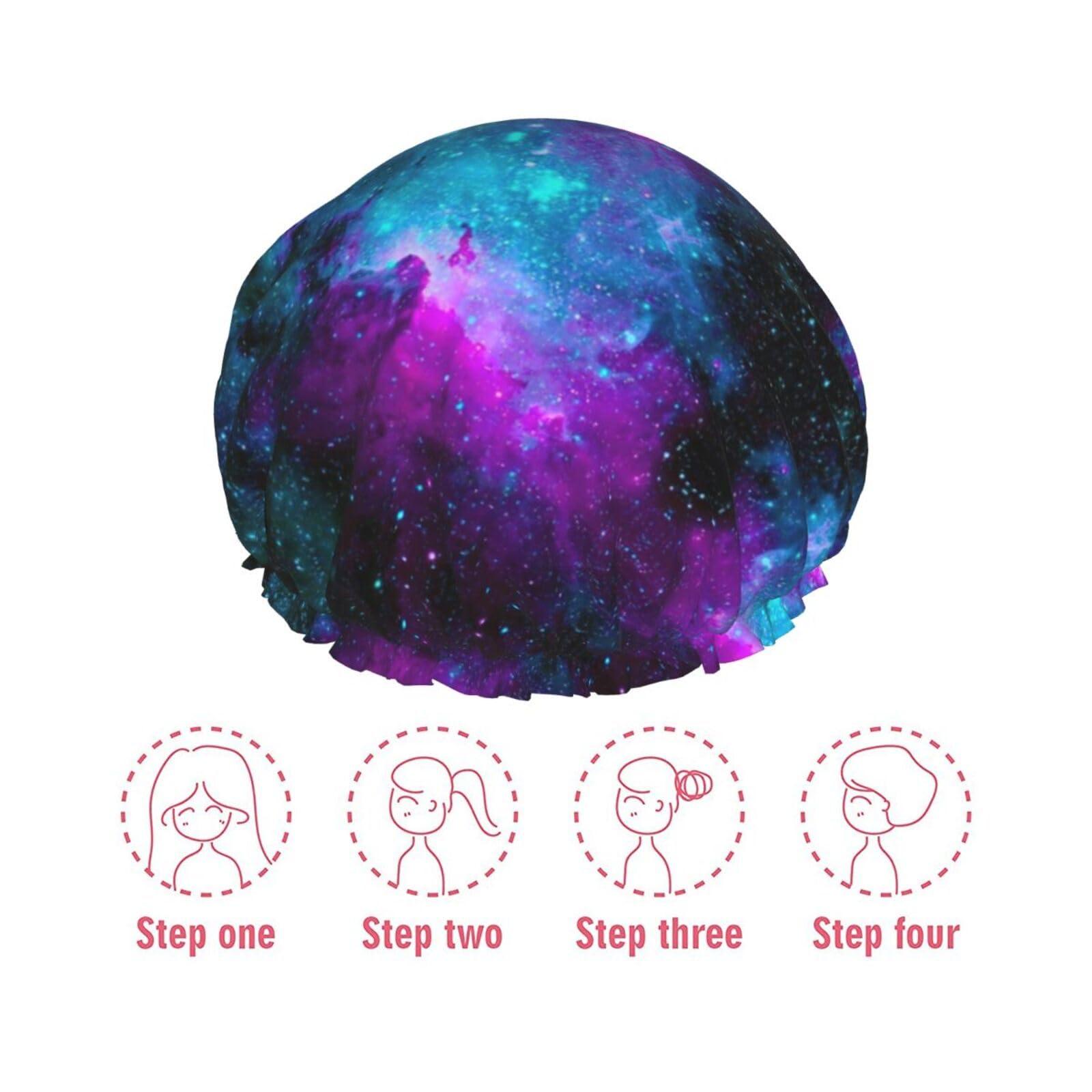 Berrihort Cool Star River Print Shower Caps & Elastic Band Stretch Hem Hair Hat,Reusable Shower Cap Double Layer