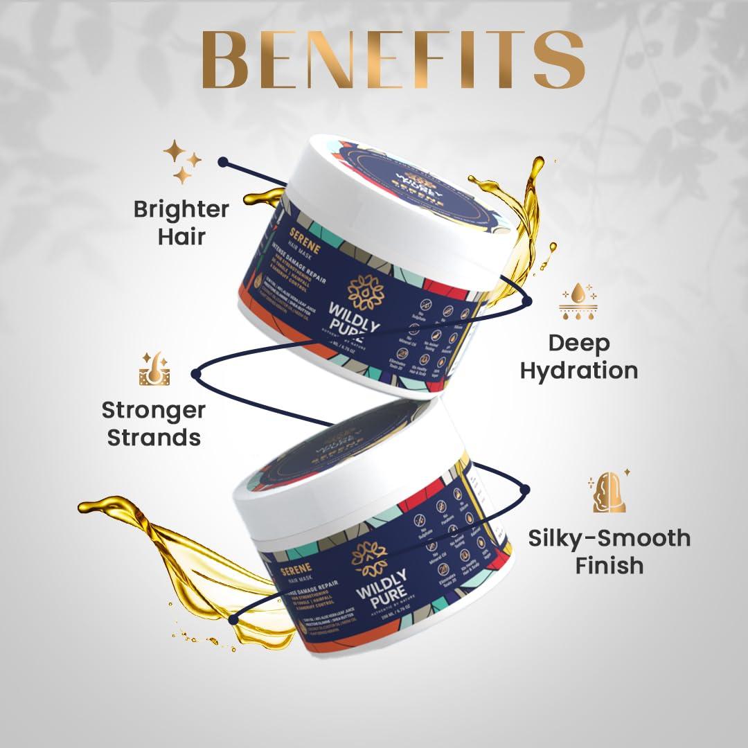 YMPIGOY YMPIGOY Wildly Pure Plant Keratin Spa Hair Mask for Dry Frizzy Hair | 40% Aloe SheaButter | Argan Myrrh Olive & 9 More Oils | Toxin 20 Free No Paraben Silicone 200ml [Serene]