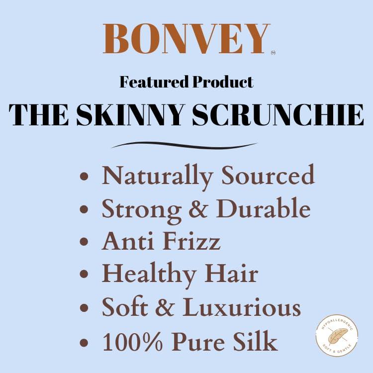 Bonvey BONVEY The Skinny Scrunchie LIGHTEST BLONDE 100% Pure Mulberry Silk, GRADE 6A Elastic Scrunchies (Set of 4)