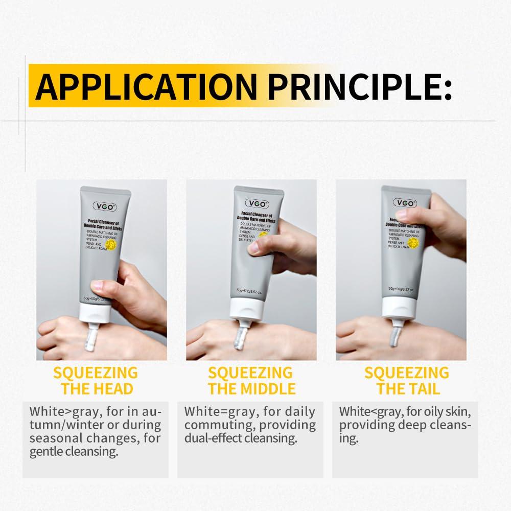 VGO VGO Facial Cleanser, Daily Face Wash of Double Care and Effects, Cleansing Mud Mask & Amino Acid Cleansing All in One Gentle Face Cleanser, 3.52 Oz