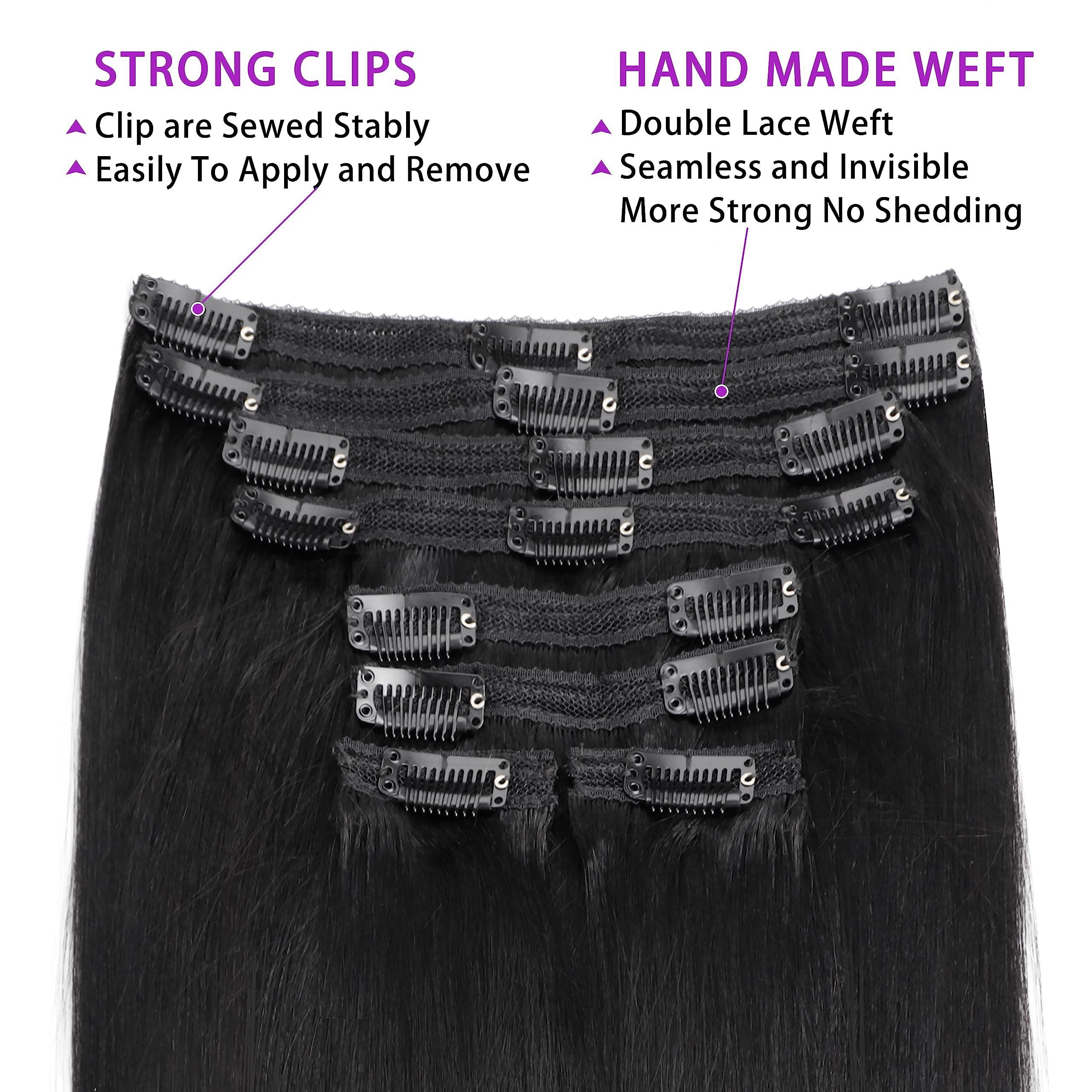 Mihugass Mihugass Yaki Straight Clip in Hair Extensions For Women 100% Unprocessed Brazilian Virgin Hair clip ins Yaki Straight Clip on Hair Natural Black 8pcs with 18Clips Per Set 120G (18 Inch)