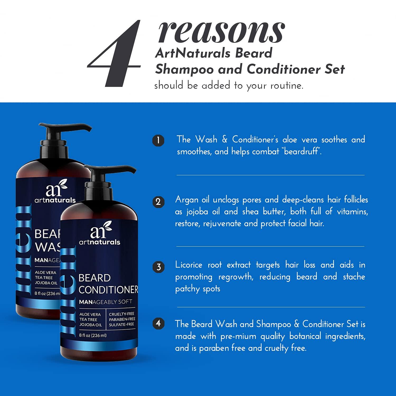 Artnaturals Artnaturals Beard Shampoo and Conditioner Set - Softens, Strengthens and Smooths Mustache and Beard Hair - All Skin and Hair Types